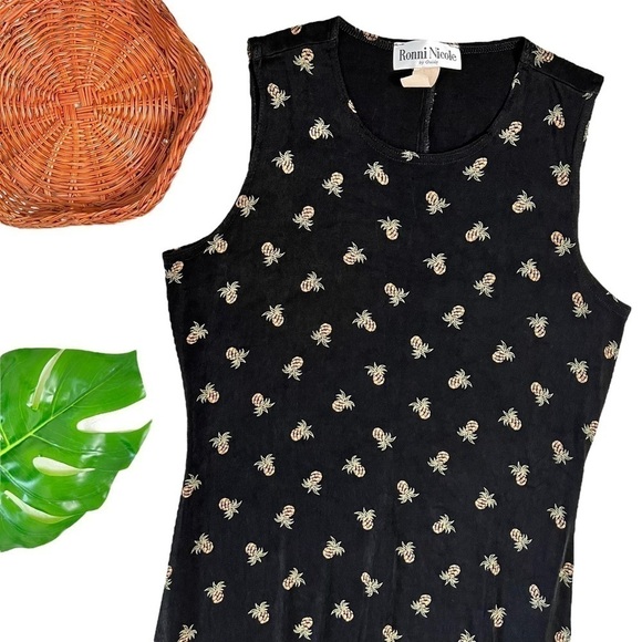 Vintage Ronni Nichole Black Mini Pineapple Printed Tropical Maxi Dress Medium - Picture 11 of 11